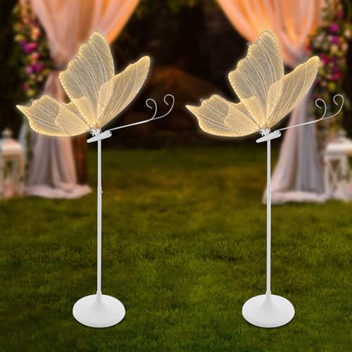 2PCS 23.6" Wedding Butterfly LED Floor Lamp,48W 110V Creative Butterfly Ceiling Lamp 57.5-70.1" Adjustable Height Butterfly Hanging Decoration Props for Wedding Party (Golden,Warm Light)