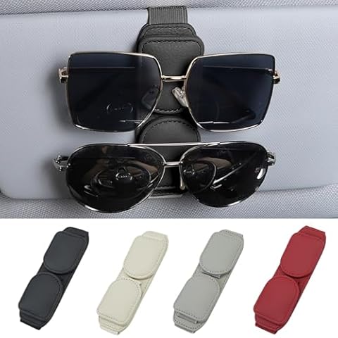 DNSGOOR 2023 Upgrade Sunglasses Holders for Car Visor Magnetic Visor Clip Genuine Leather Eyeglasses Hanger with Box Car Glasses Ticket Card Clip Car Visor Accessories (Beige) Cover