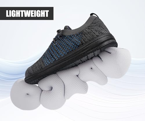 Image of LARNMERN Slip On Steel Toe Shoes Men Lightweight Comfortable Lounging Walking Sneakers Safety Work Steel Toe Loafers(9 Men, Dark Gray /Blue)