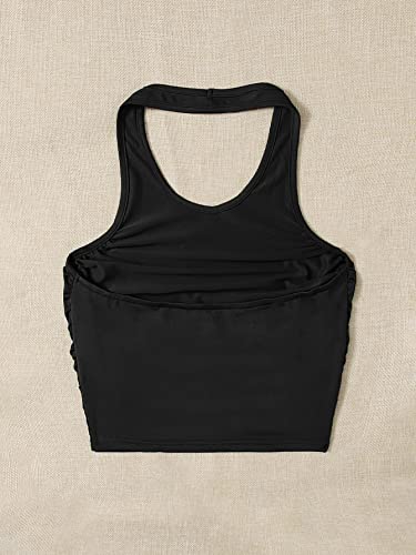 Image of SHENHE Girl's Ruched Sleeveless Backless Scoop Neck Ribbed Halter Tank Crop Tops