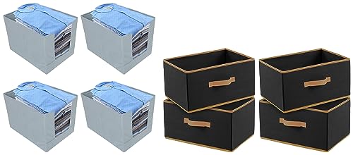 Image of Kuber Industries Storage Box|Toy Box Storage For Kids|Foldable Storage Box|Pack of 4 (Black) Non-Woven Shirt Stacker /Clothes OrganizerSize 40 x 20 x 25 Cm, Pack of 4 (Grey)