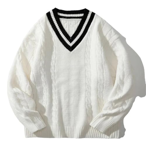 Men’s Autumn Winter V-Neck Sweater Knit Pullover Contrast Color Casual Pajamas Daily Wear Top