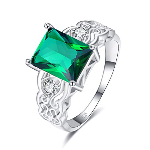 925 Sterling Silver Plated Simulated Emerald Quartz Anniversary Ring for Women