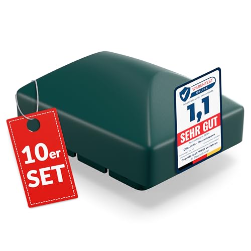 Qualinos 10x Zaunkappen Kunststoff 40x60mm mit Runddach | Pfostenkappen für Doppelstabmattenzaun | Abdeckkappen UV-stabilisiert | Hochwertige Zaunpfosten Kappen Made in Germany (Grün 6005)