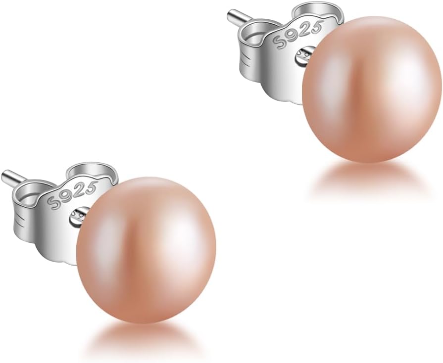 JaruJaru Freshwater Button Pearl Stud Earrings 4-10mm, S925 Sterling Silver, Near-round Flatback, Hypoallergenic Minimalist Earrings for Sensitive Ears, Comfort Sleep Earrings