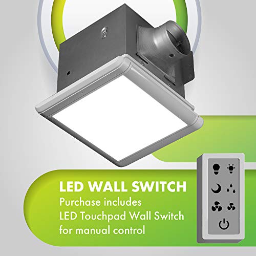 Image of Homewerks 7145-80V-HS Dual Speed Bathroom Exhaust Fan with Integrated Dimmable LED and Automating Humidity Sensor, 1.0-1.5 Sones 80-110 CFM, Smart Moisture White