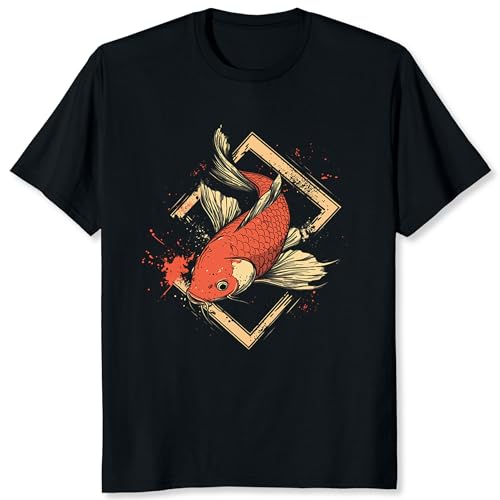 Classic Koi Fish Shirt for Men Japanese Art Graphic Tees Men Black Short Sleeve T-Shirt