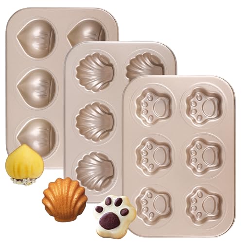 duisoad 3 Pièces Moule a Muffin, Plaque à Muffins Anti-Adhésif Ronde Moules à Muffins en Acier Carbone Antiadhésif pour Cupcakes, Brownies, Muffins, 26,5...