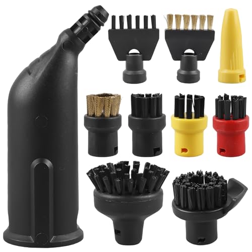 Asfrode 10 accesorios para limpiador de vapor Karcher, piezas de repuesto para limpiador a vapor, incluye cepillo redondo grande, cepillo de limpieza, cepillos para juntas, boquilla, compatible con