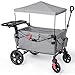 EVER ADVANCED Foldable Wagons for Two Kids & Cargo, Collapsible Folding Stroller with Adjustable Handle Bar,Removable Canopy with 5-Point Harness