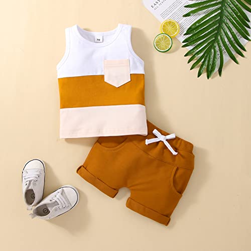 Hoanselay Toddler Infant Baby Boy Summer Shorts Set Sleeveless Striped Tank Tops T Shirt And Solid Shorts Outfit Clothes (A-Yellow, 2-3 Years) #TOP1