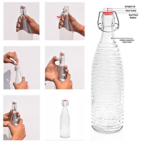 Image of Pure Source India Airtight Glass Water, Juice, Beer, Cold drinks Bottle With Steel Lock(Clear), 1000ml (4PCS)