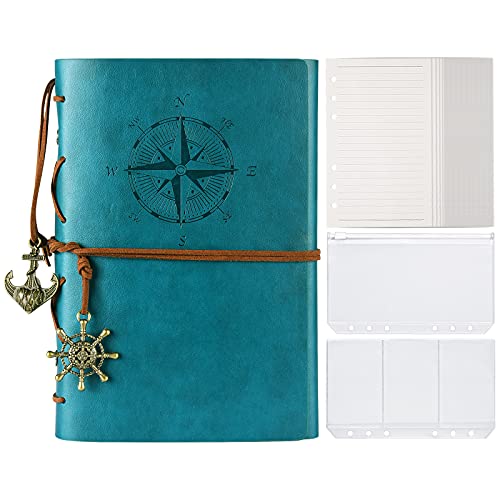 Cuaderno de piel MALEDEN Classic Spiral Bound Notebook Recargable Diario de Viaje Diario Regalos con páginas rayadas y bolsillos para escribir para niñas y niños