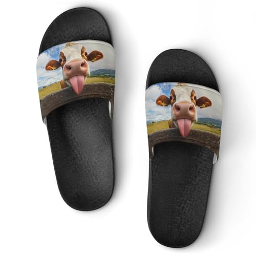 Cow Funny Tongue Non Slip Slides Sandals for Women Men Quick Drying Shower Shoes for Bathroom Pool Beach