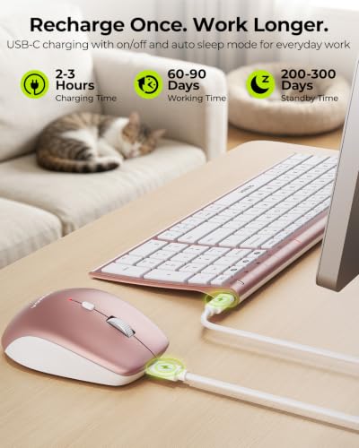 Image of seenda COE401 Bluetooth Keyboard and Mouse Combo, 3-Device, White Rose Gold