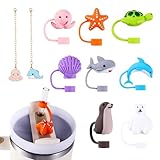 10pc 3D Sea Animal Straw Topper for Stanley Cute Reusable Silicone Sea Animal Straw Cover with Cup Accessories for Stanley 30&40 Oz Tumbler Cup Accessories (Animal straw cover-B)