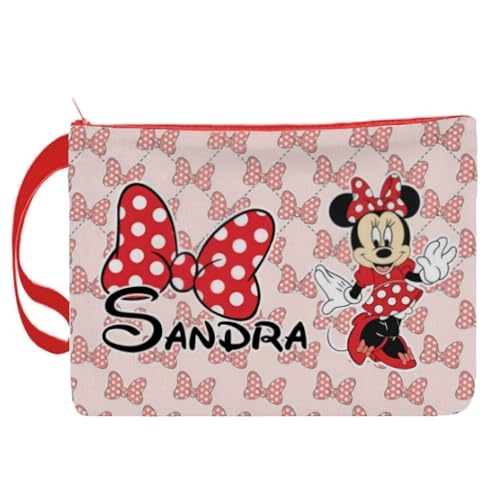 Neceser Personalizado con Nombre. Bolsa de Aseo para el Colegio. Vuelta AL Cole. Regalos Personalizados. Diferentes Modelos a Elegir (Minnie roja)