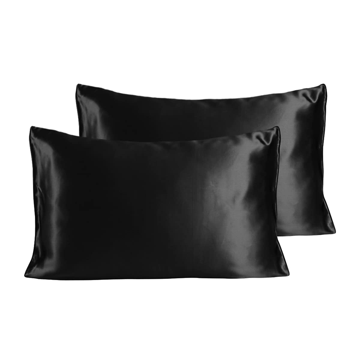 Stoa Paris Satin Pillow Covers, 300TC Premium Plain Pillow Cover Set of 2, Home Decor, Ultimate Comfort for Home, 68L x 45W Centimetres, Date Night - Midnight Black