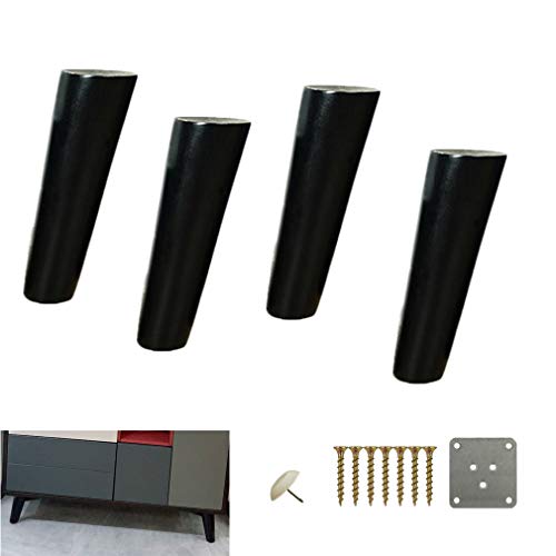 HYGERX 4 Pcs Patas de Muebles de Madera de Goma, Pies de Sofá de Cono Oblicuo, Pie de Cocina con Accesorios de Montaje/25Cm/9.8In Cover