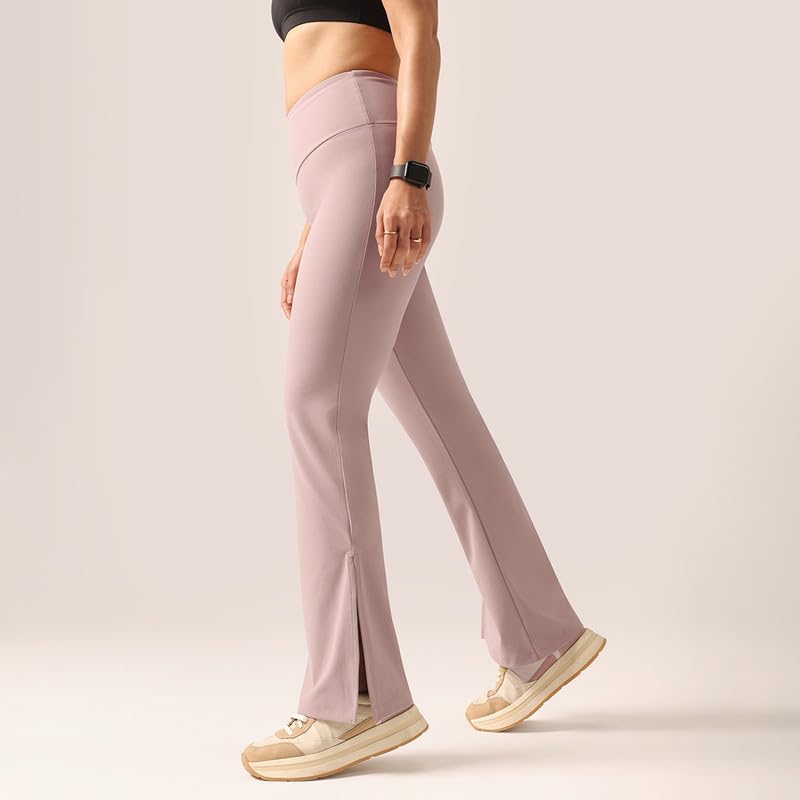 Image of BlissClub Women's Comfort Fit Mid Rise Ultimate Slit Flare Pants - Lite Tall |Above 5'5 | Stylish Slits | Stretchy | Comfortable | Back Pocket