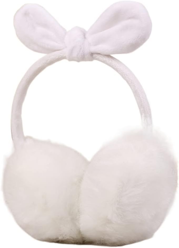 Black Cute Rabbit Ears Bowknot Earmuffs For Ladies Winter Imitation Super Large Ear Warmer Cover Headband
