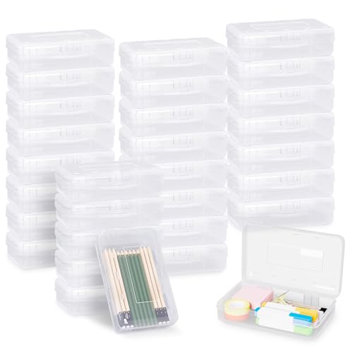 YUQILIN 24pcs Pencil Cases Boxes Clear Pencil Case Organizer Plastic Pencil Case Marker Storage Organizer Clear Pencil Box Large Capacity Pencil Case Bulk