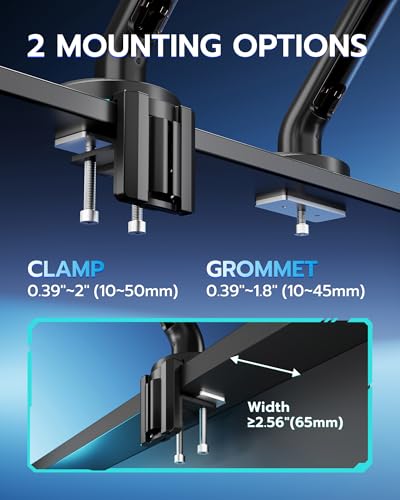 Image of Single Gaming Monitor Arm for 24 inch-57 inch Screens, Up to 60 lbs, Black | Full Motion Computer Monitor Mount, Heavy Duty Gas Spring Desk Stand with VESA 75x75 to 200x200, with C Clamp, Grommet Base