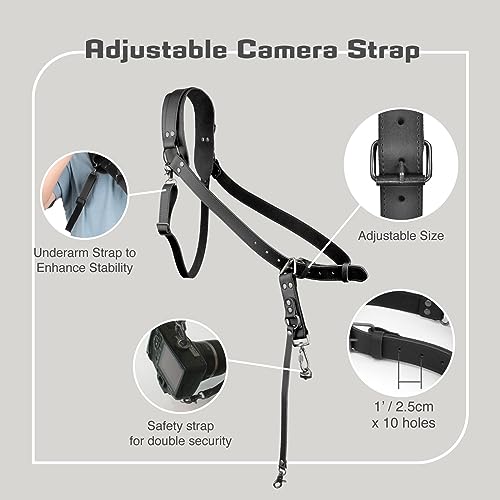 4J LEDR Leather Camera Harness for 1 Camera,Single Camera Strap for Photographers,Camera Shoulder Strap Quick Release DSLR,ADJUSTABLE CAMERA STRAP Leather Single Camera Harness,Black - Image 2