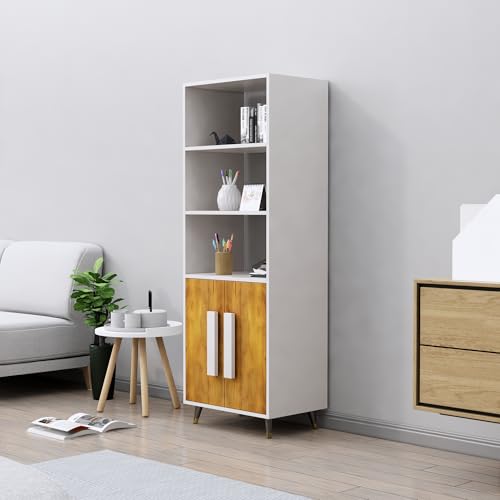 Image of Bniture Book Shelf Wooden | Engineered Wood Bookshelf for Home with 2 Door & 3 Shelf | Multipurpose Open Book Shelf Stand for Library, Study Room & Living Room | Frosty White & Giant Wood