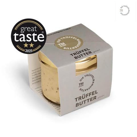 Die Trüffelmanufaktur - Feinkost Trüffelbutter Clari mit 15% Echtem Schwarzem Trüffel, Delikatesse für Feinschmecker, Weiße Butter im Glas á 90 g, Dank Butterreinfett Länger Haltbar