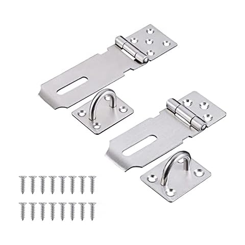 2 Sets Heavy Duty 304 Stainless Steel Hasp Staple with Screws, nuumee Padlock Hasp Door Clasp, Shed Locks and Latches, Security Gate Hasp and Staple Lock for Doors, 3 inches 4 inches Cover
