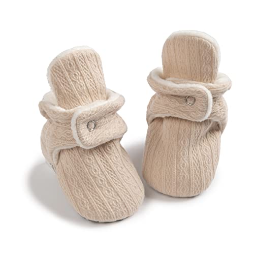 Sawimlgy Newborn Infant Baby Girl Boy Cotton Booties Stay On Sock Slippers Soft Bedroom Shoes Non-Skid Ankle Boots With Grippers Toddler Crib Warm Shoe First Walker
