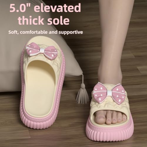 Bow Sandals for Women Flat Thick Sole Pink Beach Slippers Kawaii Comfortable Slip on Slide Sandals Summer Outdoor2