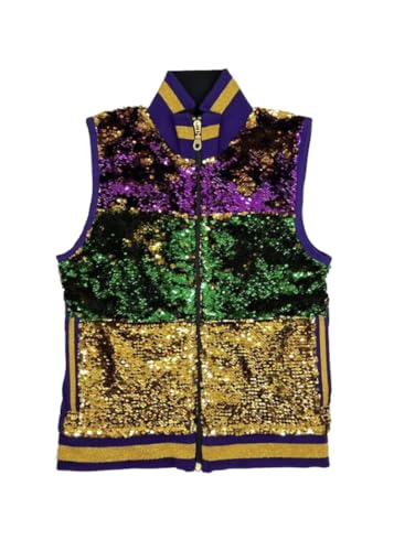 Purple, Green, and Gold Sequin Striped Mardi Gras Youth Vest4