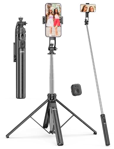 182CM Handy Stativ & Selfie Stick, Integriertes Ausziehbares Quad Stativ für Smartphone, Stabilität auf vier Achsen, Tragbarer Reisestativ-Ständer mit Fernbedienung für iPhone/Samsung/Android/Kamera