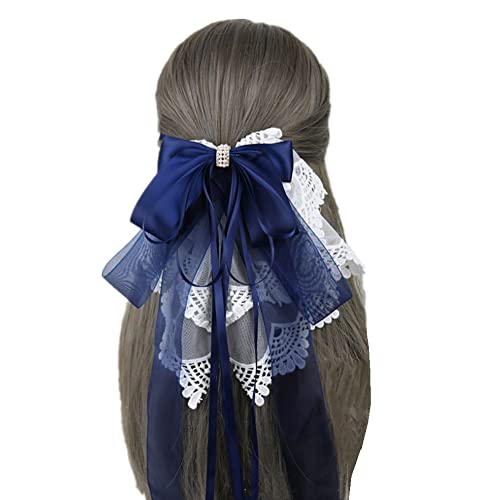 Women Handmade Ribbon Lace Sweet Cute Hairpin Lolita Big Bow Hair Clips Lolita Party Princess Barrette Hair Accessories (Navy) #TOP3