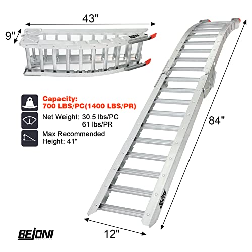 Bejoni 7'L X 12" W Folding Loading Ramps, 1400Lbs Capacity, Truck Ramps For Diy Install, Steel Car Ramps For Motorcycle/Lawn Mower/Trailer/Atv/Utv/Golf Cart/Snow Blower/Truck, Pack Of 2 #TOP2