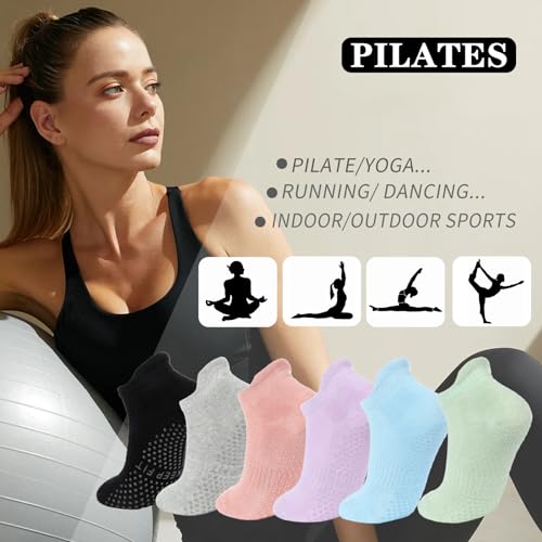 Image of loudashuaiqi Grip Pilates Socks Non Slip Athletic Yoga Socks with Grips for Women Grippy socks for Hospital Workout Barre