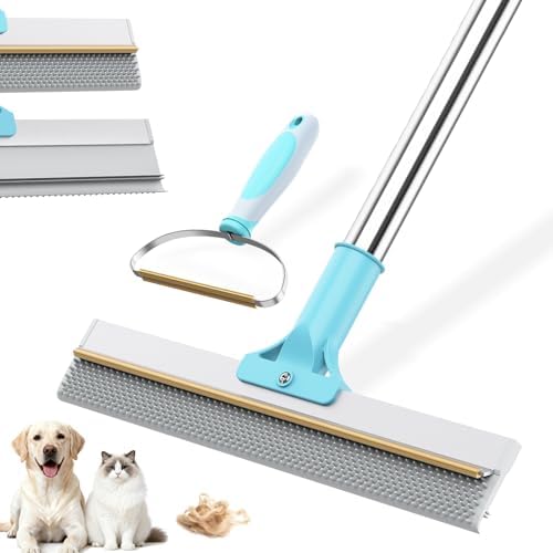 Hotsky Carpet Rake for Pet Hair Removal,3 in 1 Reusable Silicone Carpet Broom,54 inch Adjustable Cat Dog Hair Remover Tool with Lint Scraper and Patented Design for Rugs,Mats,Sofas,Floors