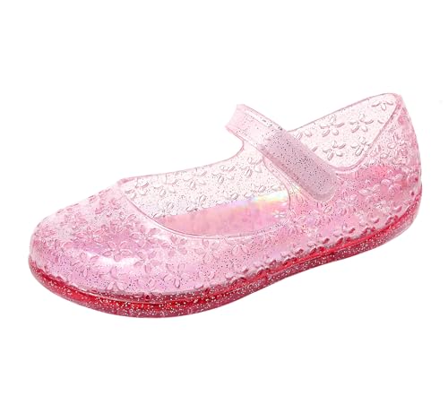 Image of Princess Dress Sandals Jelly Shoes for Toddler Girls Size 8, Blue Bird Nest Layered Lines Mary Jane Flats Childrens Clear Glitter with Hollow-Carved