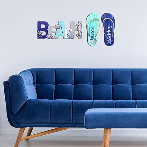 3 Pieces Beach Sign with Ocean Shells Starfish Elements Wood Beach Slippers Hanging Decor Christmas Beach Wall Ornament Decor for Xmas Winter Wall Decor Coastal Theme Interior House Home Decor - Image 7