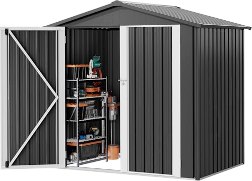 Image of DWVO 6x4ft Metal Outdoor Storage Shed, Lockable Tool Storage Sheds, Oversized Steel Garden Sheds with Sloped Roof for Backyard, Patio, Garage, Lawn, Dark Gray