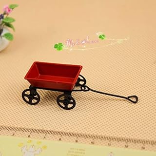1/12 Scale Dollhouse Miniature Metal Little Red Wagon Kids Room Decorï¼›3.4x1.9x3.0cm