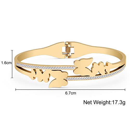 Yayako Stainless Steel Rhinestone Bracelet Bangle Dainty 18K Plated Silver Gold Bracelets For Women Girls Charm Bracelets Gifts (Plated Gold Butterfly Bracelets) #TOP5