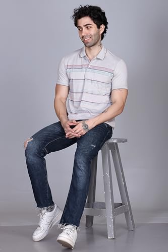 Image of SANE ORIGINALS T-Shirt for Men with Pocket || Textured Striped Polo for Men