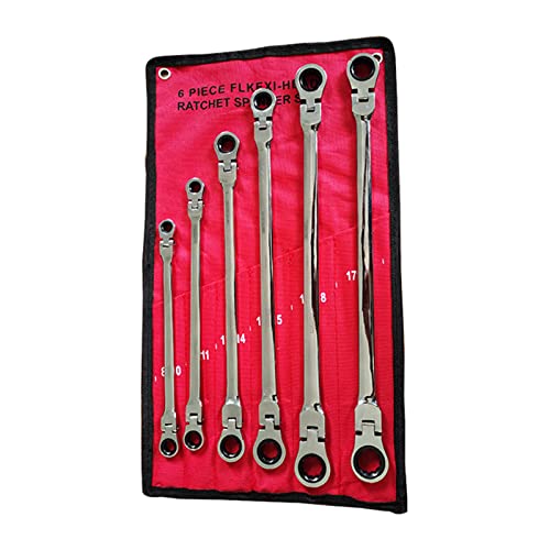 Yuly 6-Piece Flex-Head For Extra Long Ratcheting Wrenches Double Box End Vanadium Steel 72-Tooth Wrench Set With Metri Metric