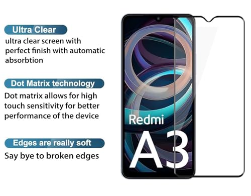 Image of SENBUN Tempered Glass Screen Protector Compatible for Redmi A3 5G with Edge to Edge Coverage and Easy Installation Kit, Pack of 1, Black