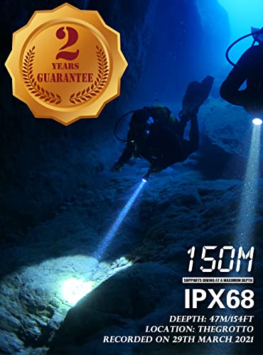 Scuba Diving Lights, Pfsn Df-3000 Professional Underwater Flashlight 150M Waterproof Dive Torch With Long Lasting Rechargeable Battery, Super Bright Light Great For Night Caving Explore Spearfishing #TOP1