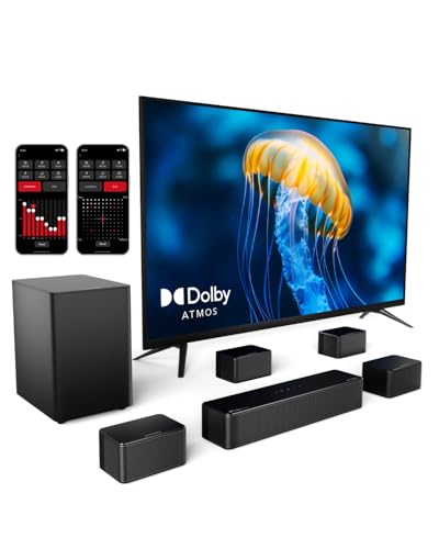 ULTIMEA 7.1Ch Soundbar with Dolby Atmos, APP Control, Surround Sound System for TV, 4 Wired Surround Speakers, Sound Bar with 6.5