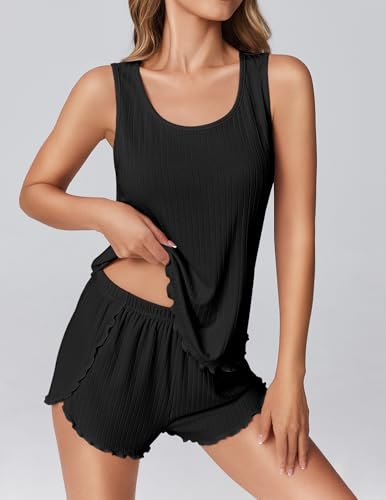 Ekouaer 2 Pieces Womens Tank Top Pajamas Set Soft Sleepwear Sleeveless Cami and Shorts Summer Loungewear Pjs Set2